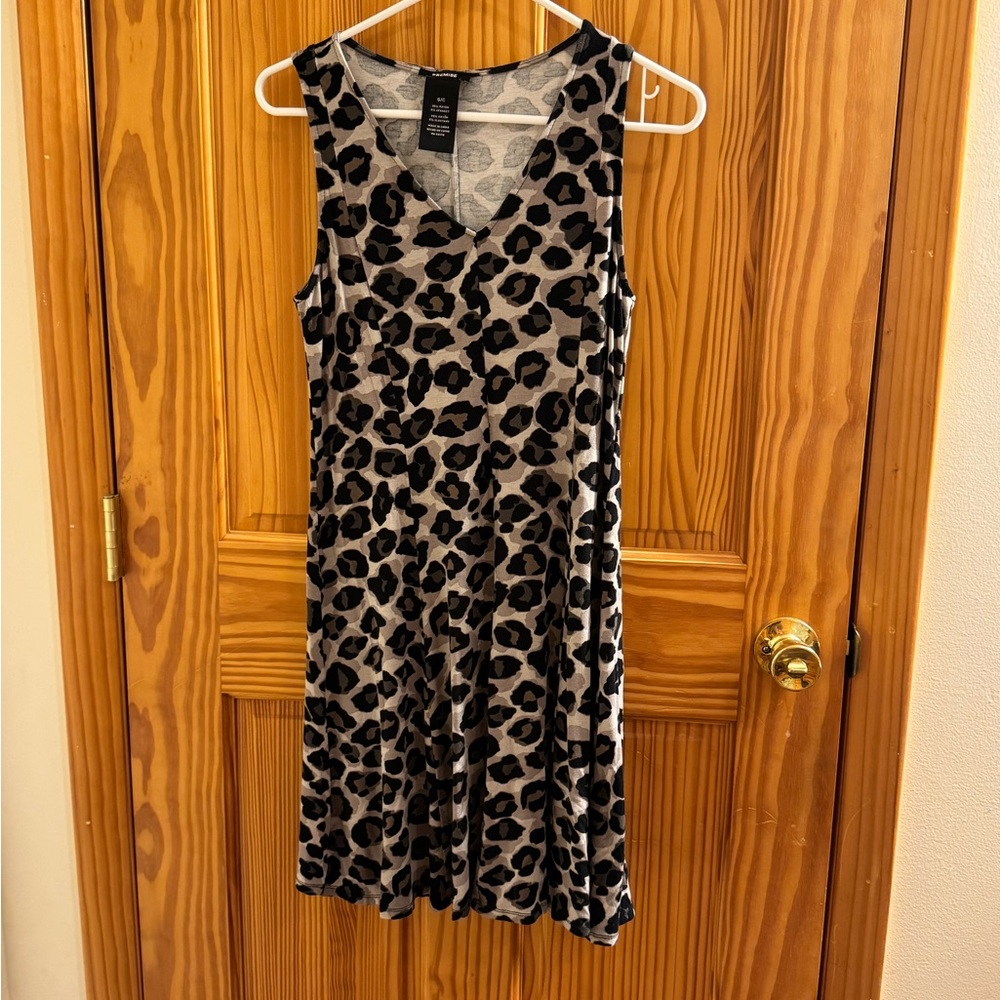 Premise Sleeveless Leopard Print V-Neck Dress - Black & Taupe